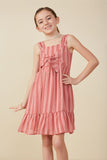 GY8317 Red Girls Bow Detail Puff Textured Tank Dress Front