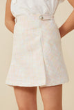 GY8334 Cream Girls Button Detail Tweed-Look Skirt Detail