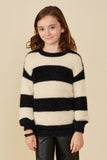 GY8336 Ivory Girls Fuzzy Striped Pullover Sweater Front