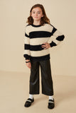 GY8336 Ivory Girls Fuzzy Striped Pullover Sweater Pose