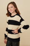 GY8336 Ivory Girls Fuzzy Striped Pullover Sweater Side