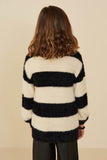 GY8336 Ivory Girls Fuzzy Striped Pullover Sweater Back