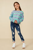 GY8341 Lavender Mix Girls Jewel Detailed Scale Knit Pullover Sweater Pose