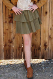 GY8357 Olive Girls Plaid Elastic Waist Tiered Skirt Editorial