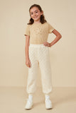 GY8369 Ivory Girls Quilted Elastic Waist Knit Pants Front 2