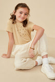 GY8369 Ivory Girls Quilted Elastic Waist Knit Pants Pose