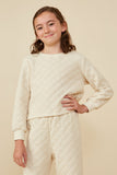 GY8370 Ivory Girls Quilted Knit Pullover Sweatshirt Front