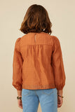 GY8371 Camel Girls Ruffle Detail Puff Sleeve Textured Top Back