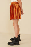 GY8395 Rust Girls Elastic Waist Metallic Pleated Skirt Side