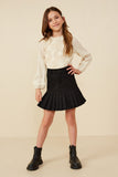 GY8405 BLACK Girls Pleated  Hem Denim Skirt Pose