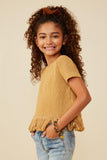 GY8429 Mustard Girls Fringed Tassel Hem Textured Knit Top Side