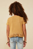 GY8429 Mustard Girls Fringed Tassel Hem Textured Knit Top Back