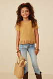 GY8429 Mustard Girls Fringed Tassel Hem Textured Knit Top Pose 2