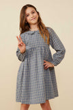 Button Detail Peter Pan Collar Plaid Dress