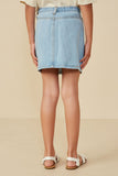 GY8451 Denim Girls Box Pleated Washed Denim Skirt