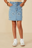 Distressed Star Patched Paper Bag Denim Skirt