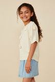 GY8509 Ivory Girls Hand Knit Floral Patch Sweater Top Side