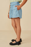 GY8518 Light Denim Girls Button Detail Tiered Wideleg Tencel Shorts Side