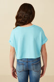 GY8533 Blue Girls Butterfly Embroidered French Terry Knit Top Back