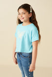 GY8533 Blue Girls Butterfly Embroidered French Terry Knit Top Side