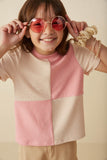 GY8546 Pink Girls Contrast Panel Jewel Studded Rib Knit Tee Pose