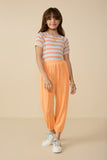 GY8561 Peach Girls Raw Edge Detailed French Terry Knit Joggers Full Body