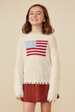 GY8614 Cream Girls Distressed Old Glory Graphic Sweater Front 2