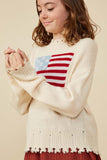 GY8614 Cream Girls Distressed Old Glory Graphic Sweater Side