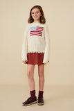 GY8614 Cream Girls Distressed Old Glory Graphic Sweater Pose