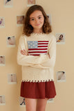 GY8614 Cream Girls Distressed Old Glory Graphic Sweater Pose 2