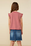 GY8620 Red Girls Star Pocket Striped Knit Ruffled Knit Tank Back