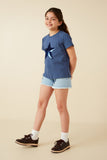 GY8621 Navy Girls Sequin Star Patch Knit T Shirt Side