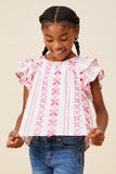 GY8625 Pink Girls Botanical Embroidered Layered Ruffle Top Front