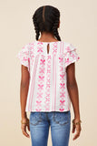 GY8625 Pink Girls Botanical Embroidered Layered Ruffle Top Back