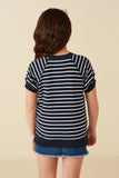 GY8629 Navy Girls Contrast Bow Detailed Striped Knit T Shirt Back