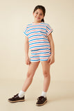 GY8636 Red Mix Girls Multi Stripe Dolman Terry Knit Top Full Body