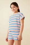 GY8636 Red Mix Girls Multi Stripe Dolman Terry Knit Top Side