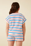 GY8636 Red Mix Girls Multi Stripe Dolman Terry Knit Top Back
