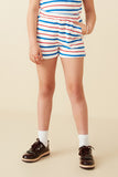 GY8637 Red Mix Girls Multiple Stripe Elastic Waist Terry Shorts Front