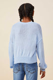 GY8645 Blue Girls Cozy Graphic Knit Pullover Sweater Back