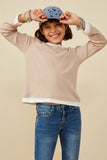 GY8699 Taupe Girls Layered Look Ribbed Knit Top Front