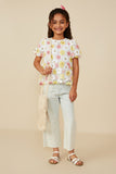 GY8703 Pink Mix Girls Floral Sequin Patch Mesh Top