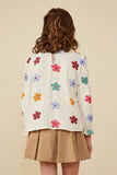 GY8706 Cream Girls Floral Print Gauze Texture Peasant Sleeve Top Back