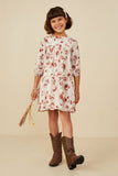 GY8710 Rust Girls Antique Floral Print Tiered Dress Front