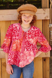 GY8719 PINK MIX Girls Print Blocked Cinch Sleeve Baby Doll Top Editorial