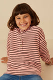 GY8736 Blush Girls Textured Stripe Knit 1/2 Button Up Top Front