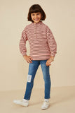 GY8736 Blush Girls Textured Stripe Knit 1/2 Button Up Top Pose