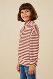 GY8736 Blush Girls Textured Stripe Knit 1/2 Button Up Top Side