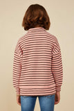 GY8736 Blush Girls Textured Stripe Knit 1/2 Button Up Top Back