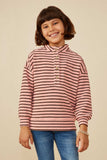 GY8736 Blush Girls Textured Stripe Knit 1/2 Button Up Top Front 2